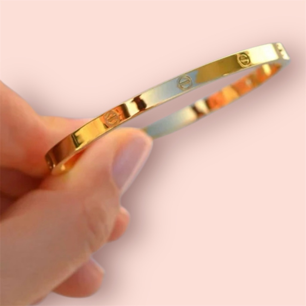 Gold Tone Thin Bangle Bracelet Love Design Stainless Steel Non-Tarnish Jewelry 24$